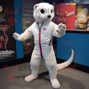 White Mongoose mascot costume character dressed with a Rash Guard and Shoe laces