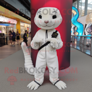 White Mongoose mascot costume character dressed with a Rash Guard and Shoe laces