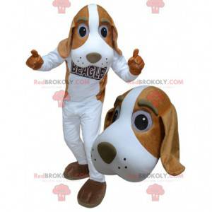 Mascotte de chien blanc et marron géant - Redbrokoly.com