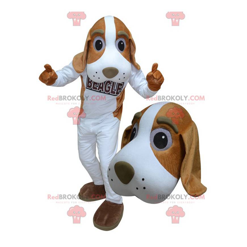 Gigantyczna biało-brązowa maskotka psa - Redbrokoly.com