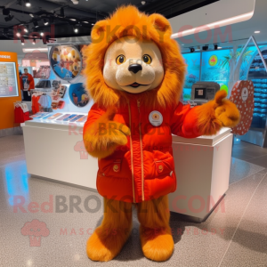 Orange Lion maskot kostume...