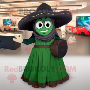 Forest Green Fajitas mascot costume character dressed with a Circle Skirt and Handbags