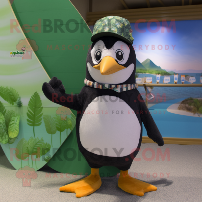 Olive Penguin mascot costume character dressed with a Swimwear and Bracelets