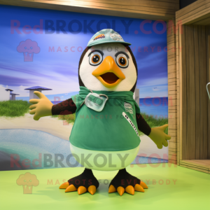 Olive Penguin mascot costume character dressed with a Swimwear and Bracelets