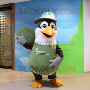 Olive Penguin mascot costume character dressed with a Swimwear and Bracelets