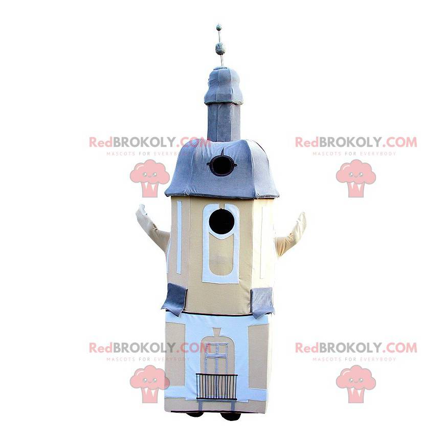 Beige and blue monument church lighthouse mascot -