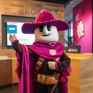 Magenta Cowboy mascot costume character dressed with a Moto Jacket and Shawl pins