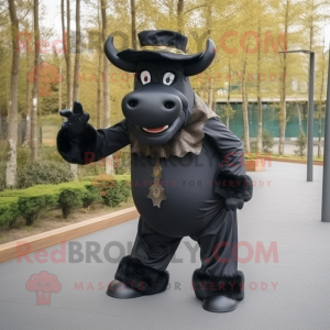 Black Bull mascot costume character dressed with a Trousers and Hats