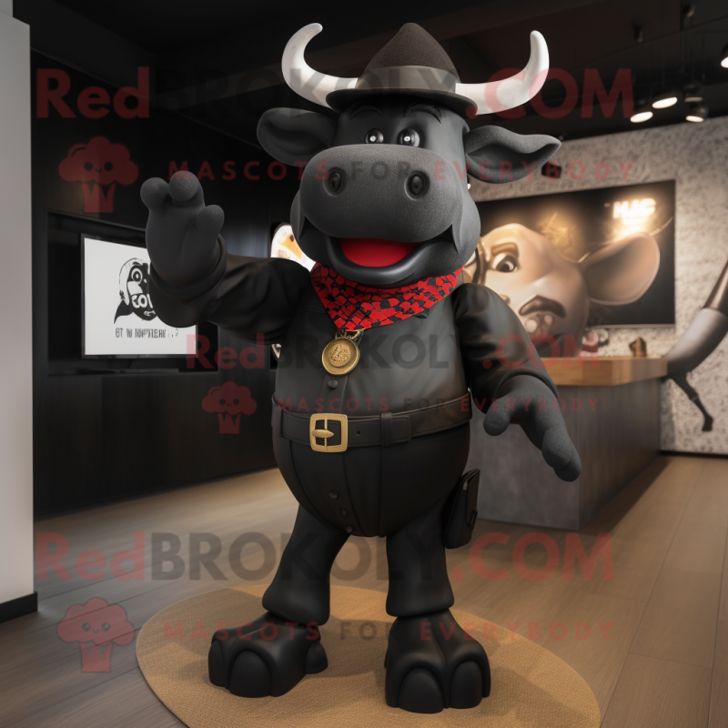 Black Bull mascot costume character dressed with a Trousers and Hats Black Bull mascot costume character dressed with a Trousers and Hats