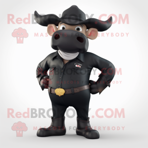 Black Bull mascot costume character dressed with a Trousers and Hats