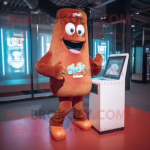 Rust Candy Box mascot costume character dressed with a Joggers and Digital watches