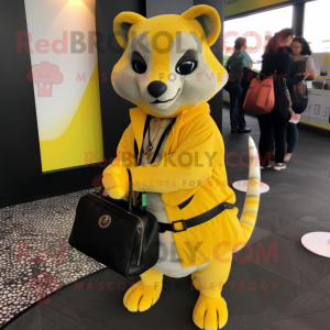 Lemon Yellow Civet mascot costume character dressed with a Cover-up and Handbags