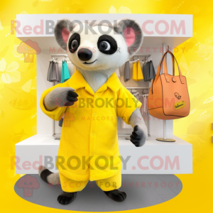 Lemon Yellow Civet mascot costume character dressed with a Cover-up and Handbags