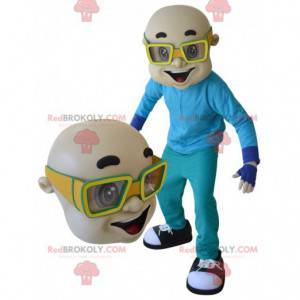 Bald man mascot with yellow glasses - Redbrokoly.com