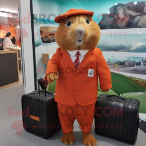 Rust Guinea Pig mascot costume character dressed with a Shift Dress and Briefcases