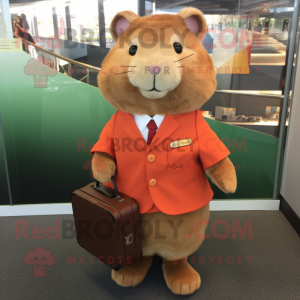Rust Guinea Pig mascot costume character dressed with a Shift Dress and Briefcases