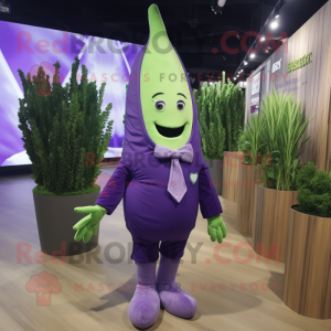 Purple Asparagus mascot costume character dressed with a Romper and Pocket squares
