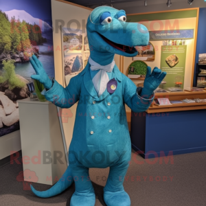 nan Loch Ness Monster mascot costume character dressed with a Dress Shirt and Brooches