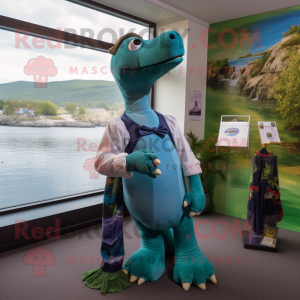 nan Loch Ness Monster mascot costume character dressed with a Dress Shirt and Brooches