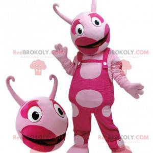 Mascotte de créature rose bicolore. Mascotte rose -