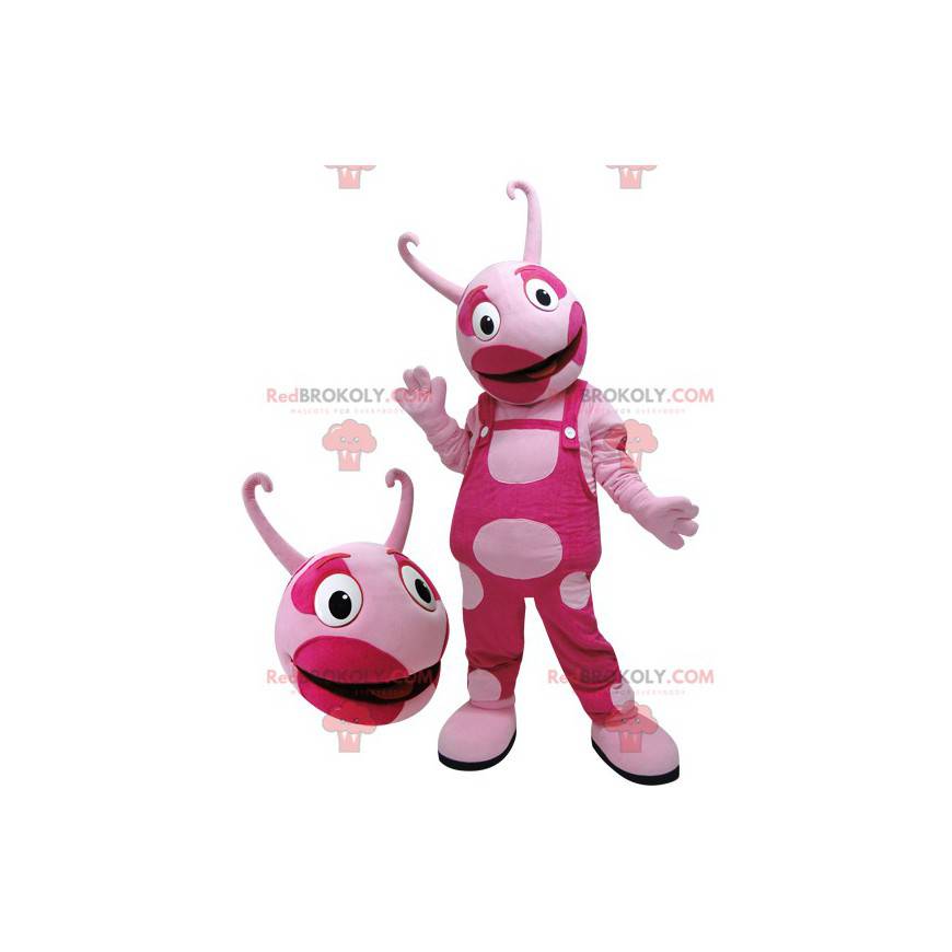 Tweekleurige roze schepselmascotte. Roze mascotte -