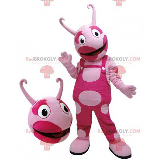 Tweekleurige roze schepselmascotte. Roze mascotte -