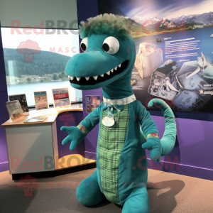 nan Loch Ness Monster mascot costume character dressed with a Dress Shirt and Brooches