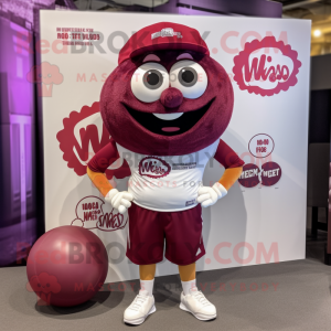 Maroon Meatballs mascot costume character dressed with a Cargo Shorts and Headbands