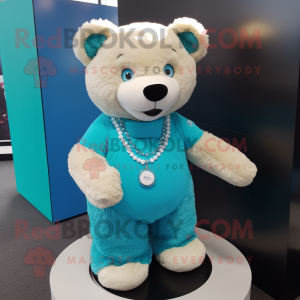 Cyan Teddy Bear maskot...
