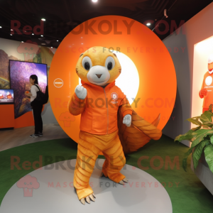 Orange Pangolin mascot costume character dressed with a Long Sleeve Tee and Watches
