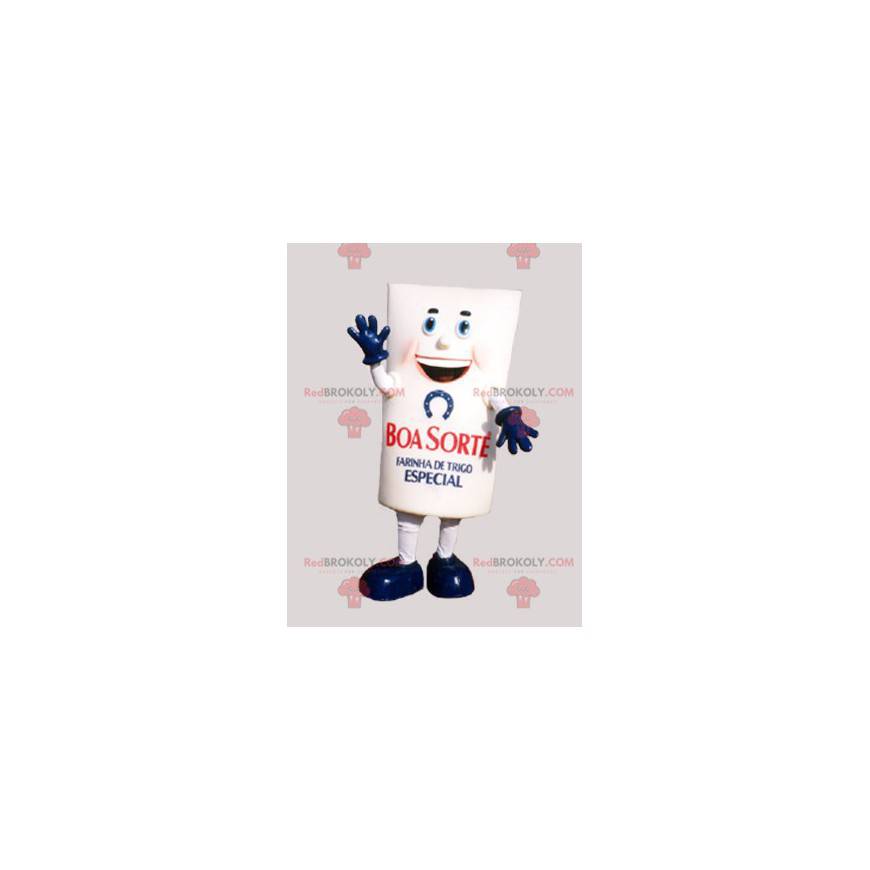 Giant white and blue flour package mascot - Redbrokoly.com
