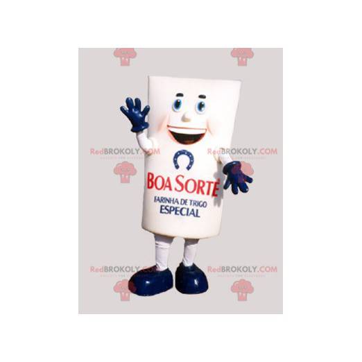 Giant white and blue flour package mascot - Redbrokoly.com