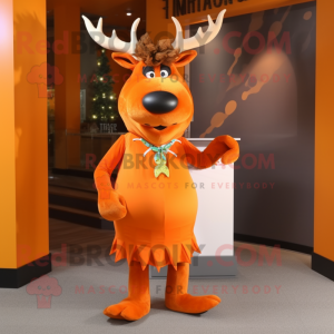 Orange Elk mascot costume character dressed with a Dress and Lapel pins