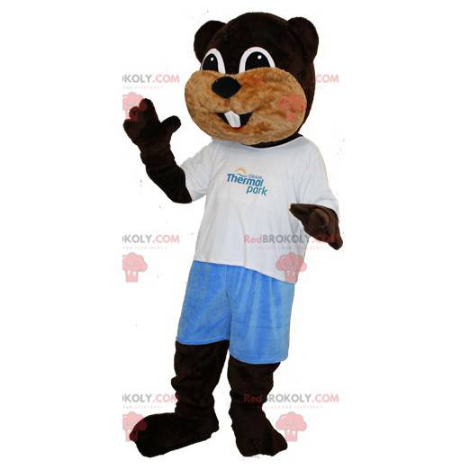 Měkký a roztomilý hnědý a béžový maskot bobra - Redbrokoly.com