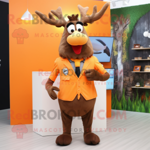 Orange Elk mascot costume character dressed with a Dress and Lapel pins