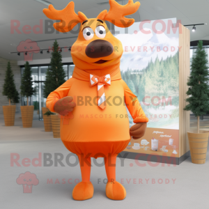 Orange Elk mascot costume character dressed with a Dress and Lapel pins