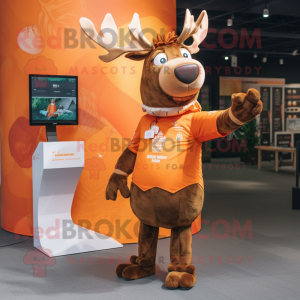 Orange Elk mascot costume character dressed with a Dress and Lapel pins