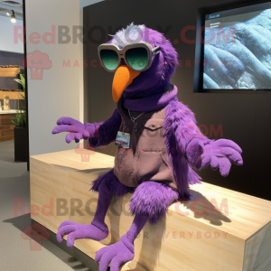 Purple Archeopteryx mascot costume character dressed with a Sweater and Sunglasses