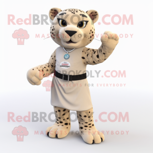 Beige Jaguar mascot costume character dressed with a Wrap Skirt and Bracelet watches