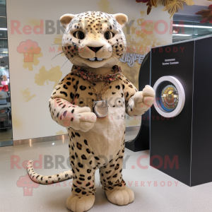 Beige Jaguar maskot kostume...