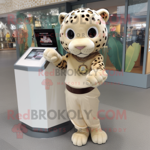 Beige Jaguar mascot costume character dressed with a Wrap Skirt and Bracelet watches