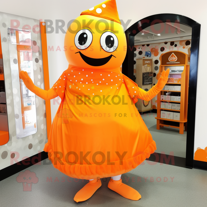 nan Orange mascot costume character dressed with a Dress and Foot pads