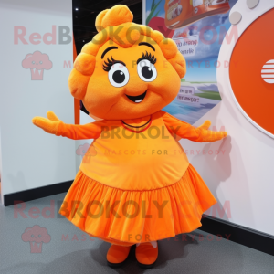nan Orange mascot costume character dressed with a Dress and Foot pads