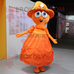 nan Orange mascot costume character dressed with a Dress and Foot pads