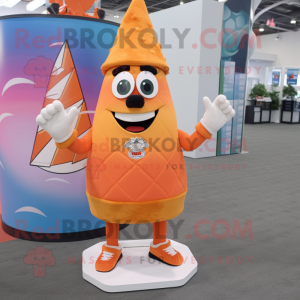Orange Ice Cream Cone mascot costume character dressed with a Board Shorts and Foot pads