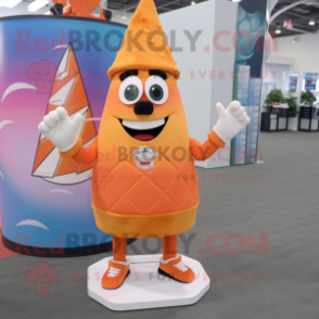 Orange Ice Cream Cone mascot costume character dressed with a Board Shorts and Foot pads