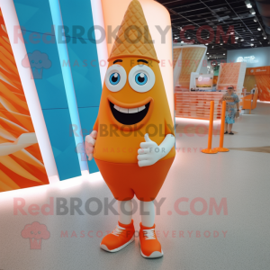 Orange Ice Cream Cone mascot costume character dressed with a Board Shorts and Foot pads