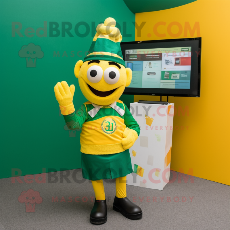 Yellow Irish Flag mascot costume character dressed with a Sweater and Ties Yellow Irish Flag mascot costume character dressed with a Sweater and Ties