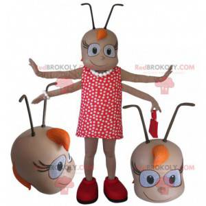 Kvindelig insektmaskot med 4 arme med antenner - Redbrokoly.com