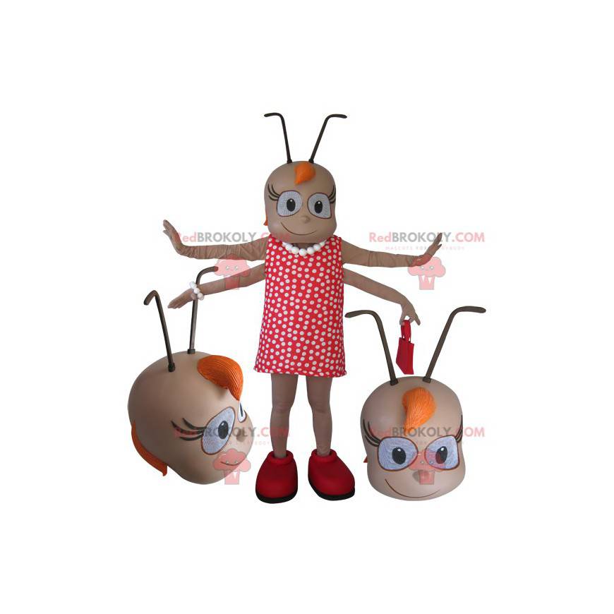 Kvindelig insektmaskot med 4 arme med antenner - Redbrokoly.com